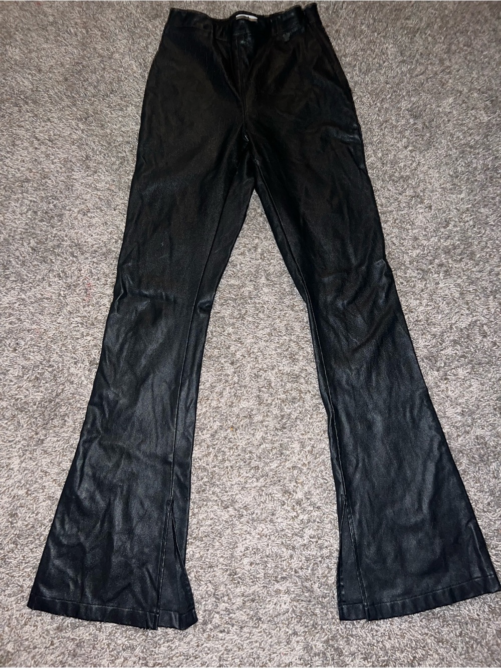 Topshop Black Faux Leather Flare Jeans